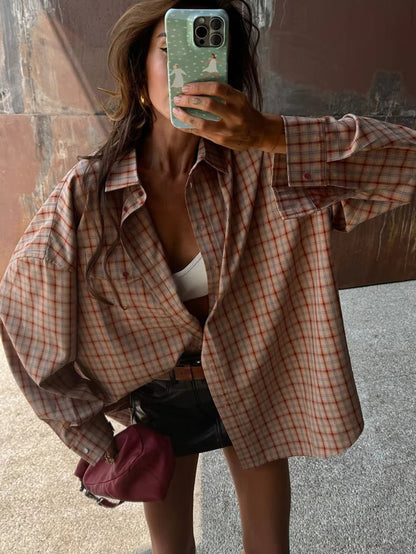 SOKYND Helen Oversized Plaid Shirt Blouse BlouseSOKYND-892823-ORA-M-54839OrangeM