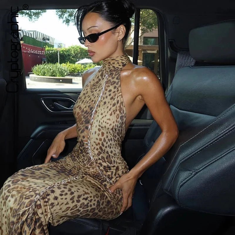 SOKYND Helena Leopard Halter Neck Maxi Dress DressL