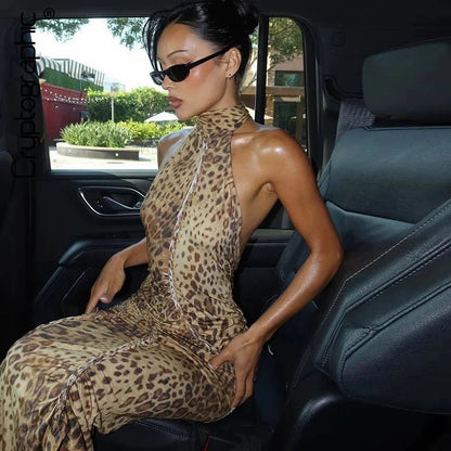 SOKYND Helena Leopard Halter Neck Maxi Dress DressL