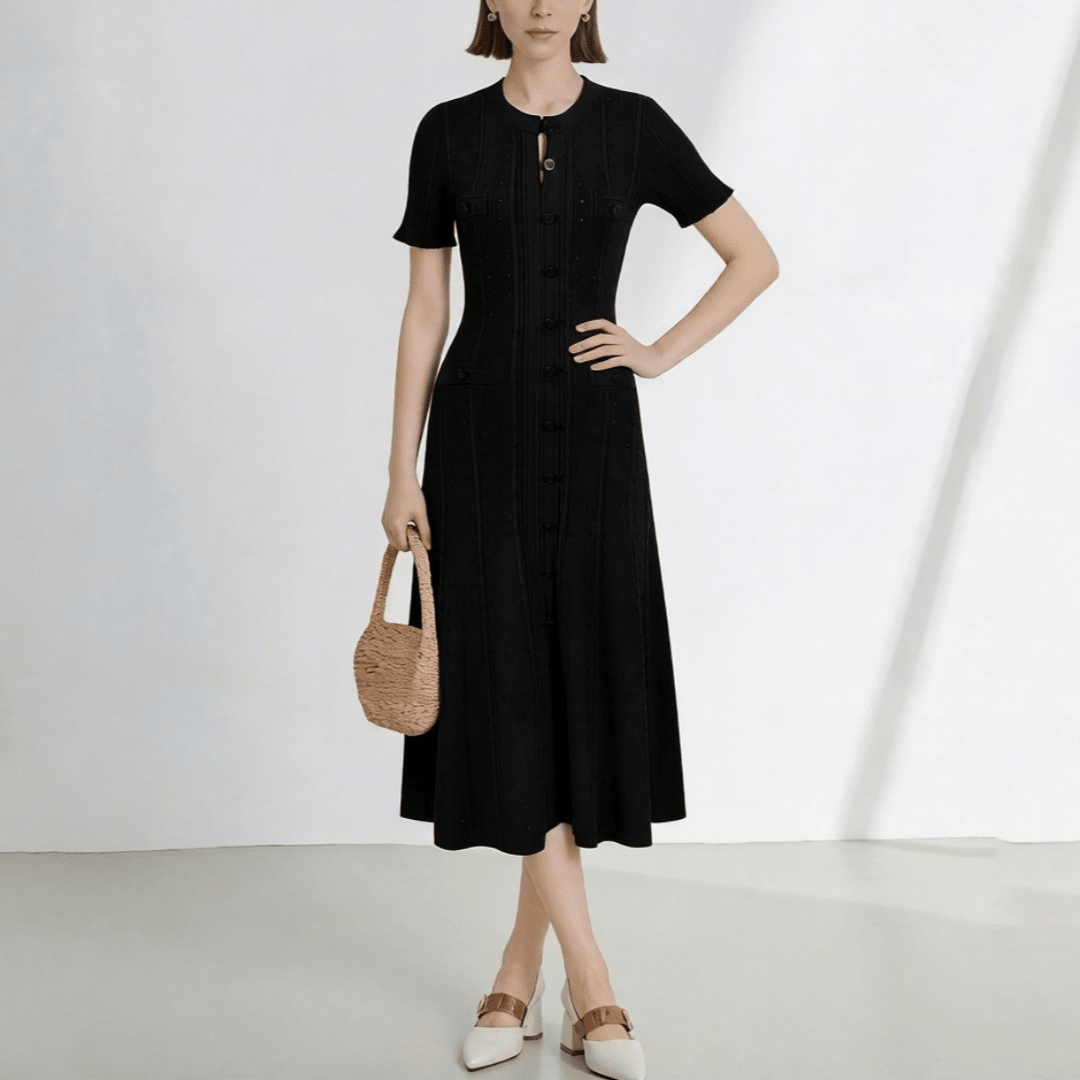 SOKYND Ines French V - Neck Knitted Slit Dress DressBlackXS