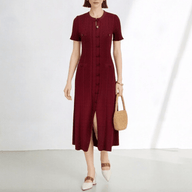 Vestido de malha francês Ines, decote em V, racha