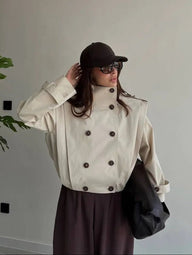 Isabel Pleated High Collar Trench Coat