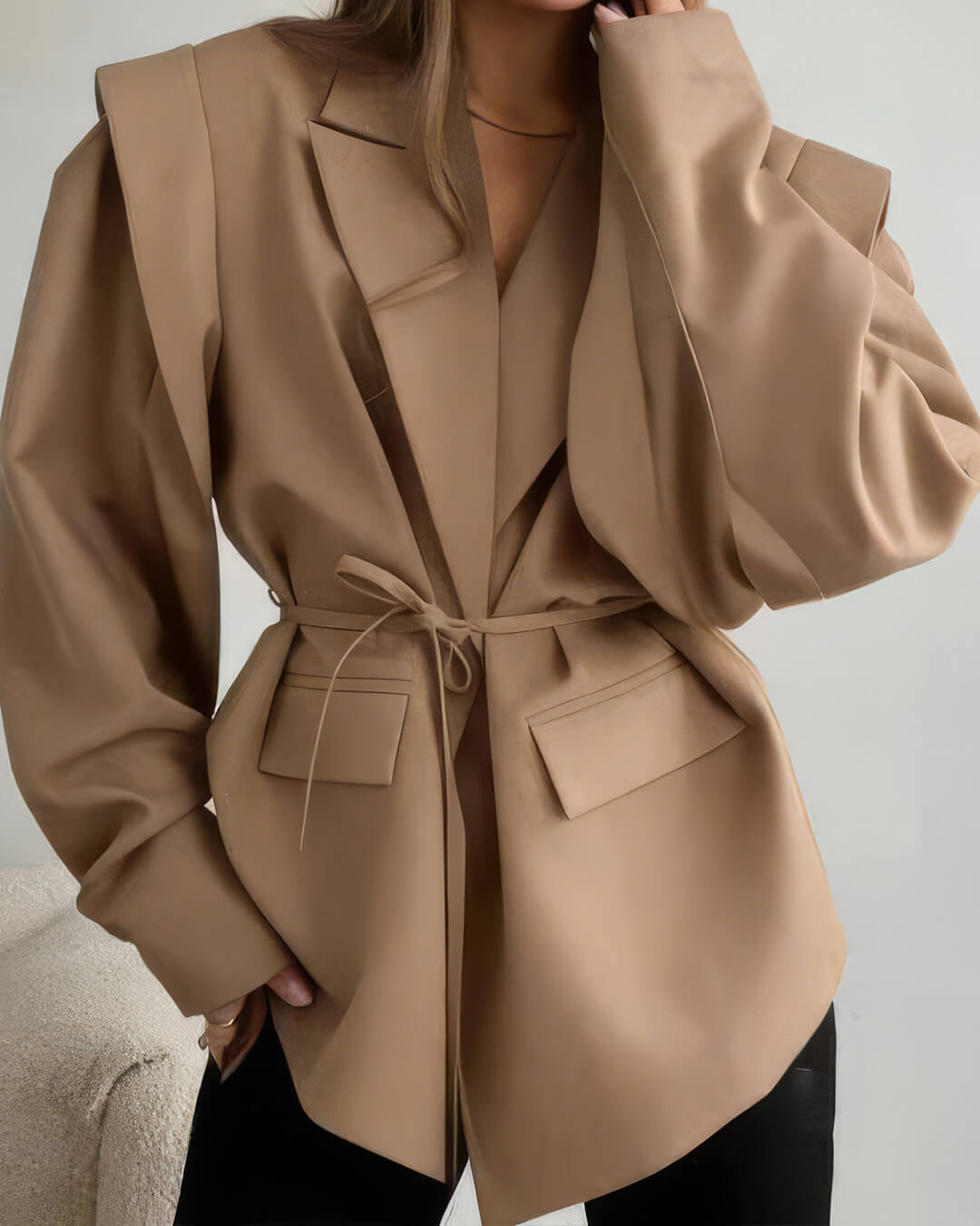 SOKYND Jacinta Wide Sleeve Belted Blazer Coats & JacketsCamelS