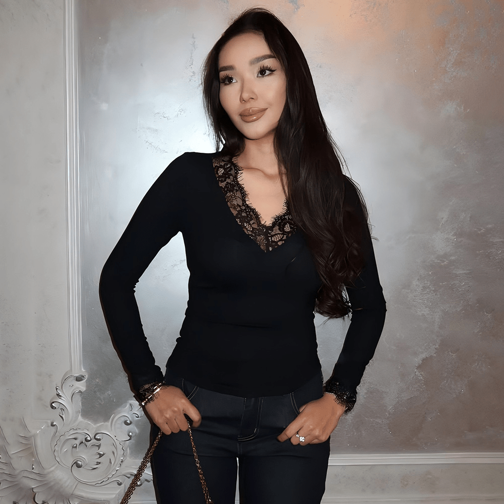 SOKYND Jade Lace V-Neck Slim-Fit Top TopsVb1772777205923729193BlackS