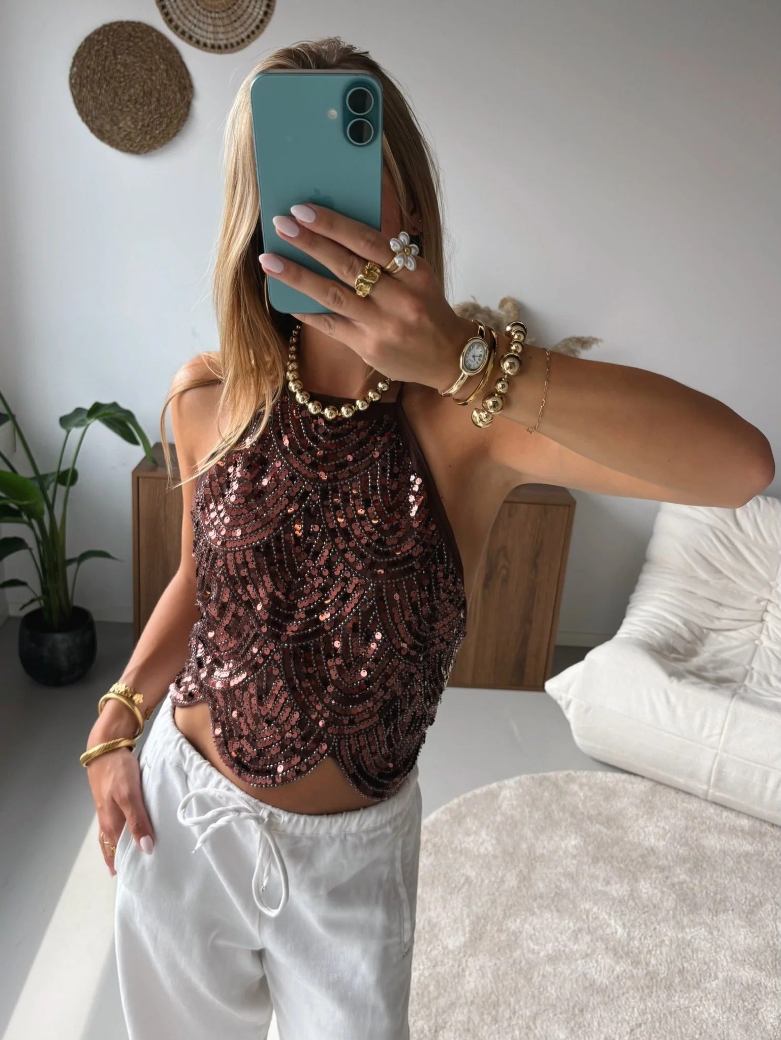 SOKYND Jane Sequin Halter Top TopSOKYND-200663-BRO-XS-86583BronzeXS