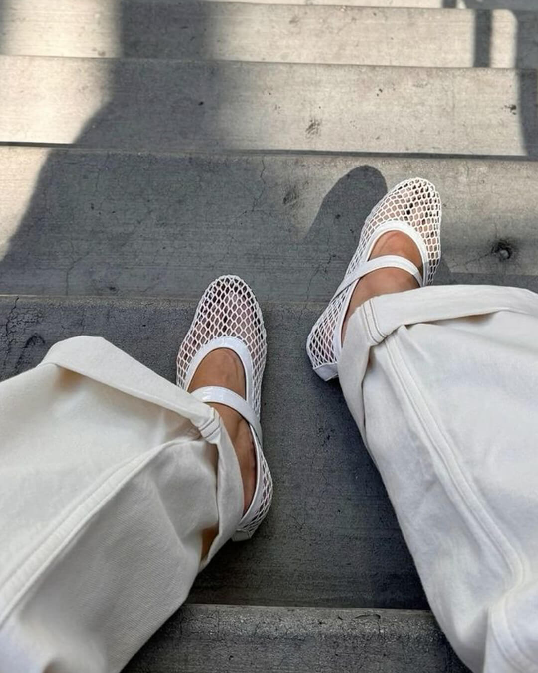 SOKYND Jessica Mesh Ballet Flats ShoesWhite36