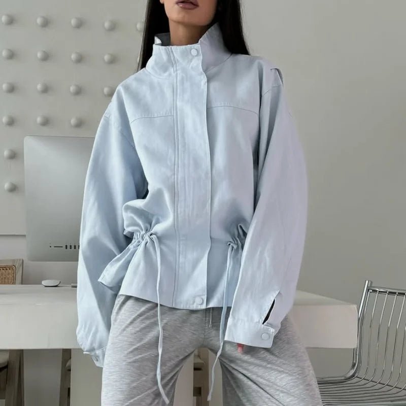 SOKYND Joanna Drawstring Stand Collar Jacket JacketSOKYND-581207-BLU-S-81271BlueS