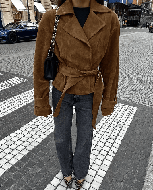 Veste portefeuille ceinturée Joanna en suédine synthétique