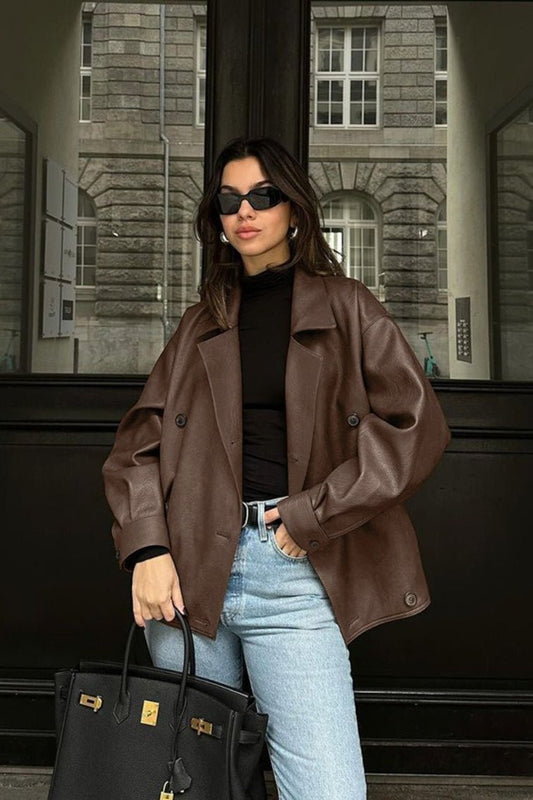 SOKYND Joanna Vintage Faux Leather Coat CoatSOKYND-866775-BRO-S-60663BrownS