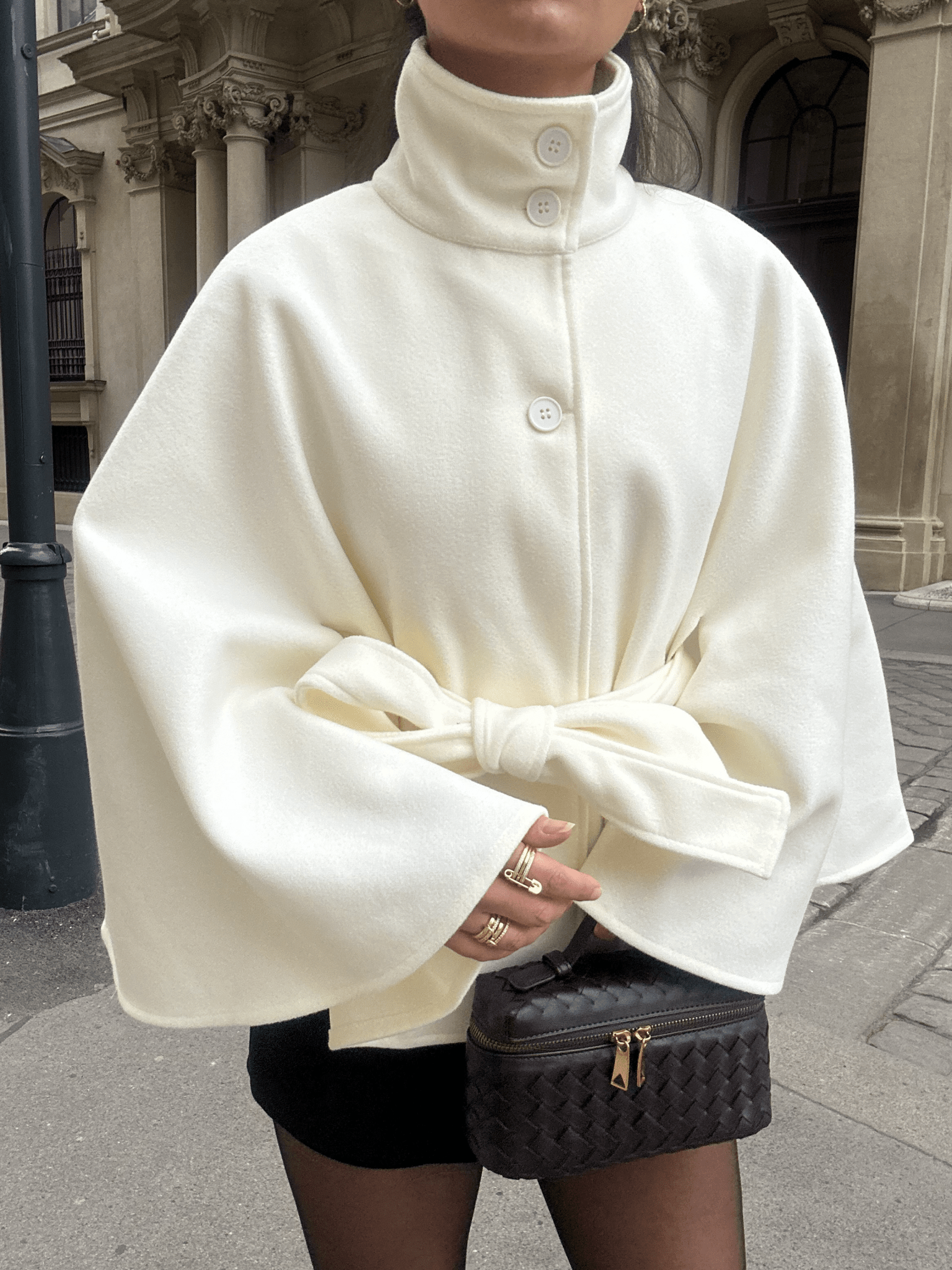 SOKYND Jocelyn Elegant High - Neck Belted Cape Jacket Coats & JacketsFn1767625273840620486BeigeS