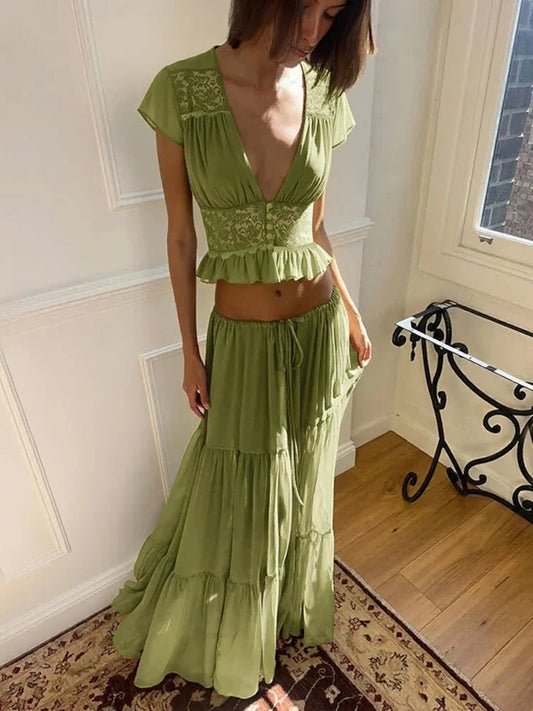 SOKYND Juliana Lace Chiffon Set Matching SetsSOKYND-243927-GRE-XS-45751GreenXS