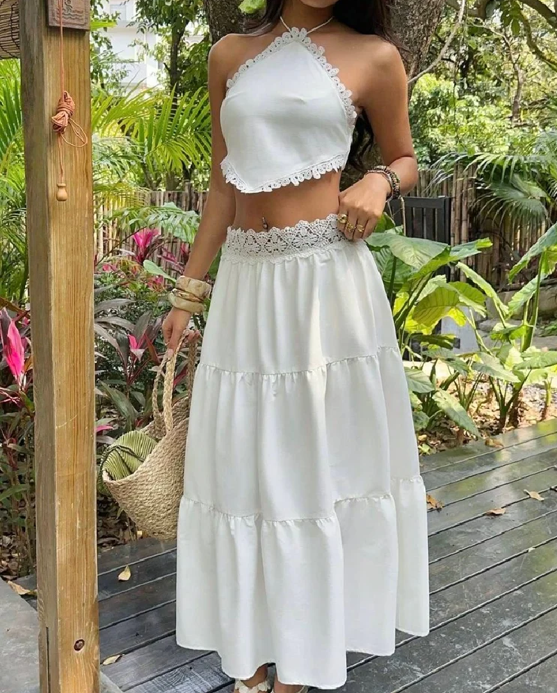 SOKYND Julie Lace Halterneck Layered Skirt Set Matching SetsSOKYND-801623-S-OS-60599S