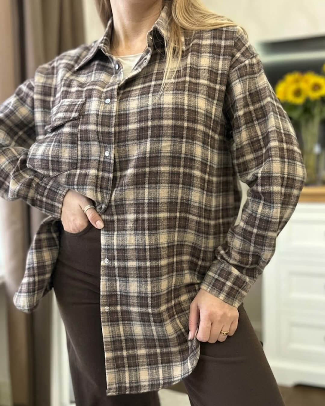 SOKYND Karen Oversized Plaid Shirt BlouseSOKYND-709143-BRO-O-95383BrownOne Size