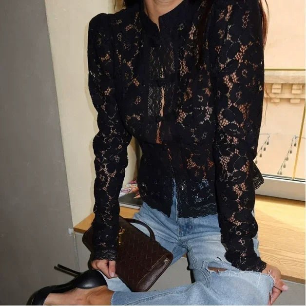 SOKYND Karina Puff Sleeve Lace Blouse TopsCV1772777205899401514BlackS