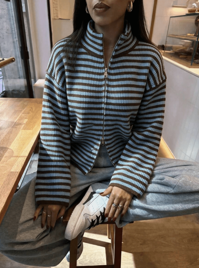 SOKYND Kate Striped Mock Neck Knit Cardigan CardiganSOKYND-850455-BLU-S-68791BlueS