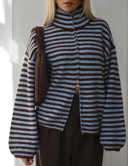 SOKYND Kate Striped Mock Neck Knit Cardigan CardiganSOKYND-850455-BLU-S-68791BlueS