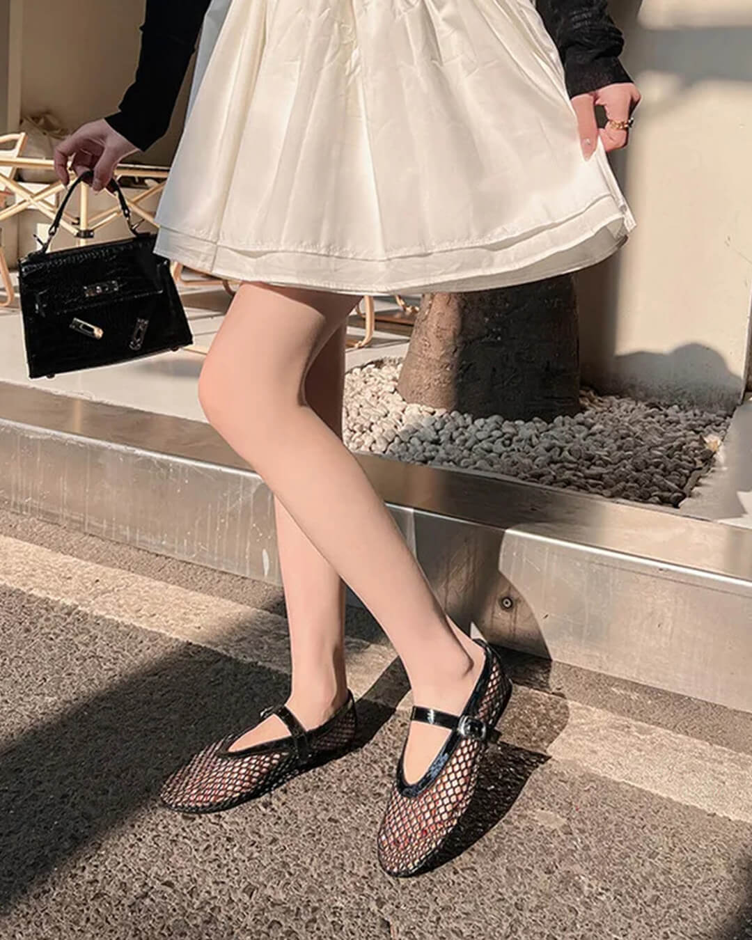 SOKYND Keira Buckled Mesh Ballet Flats ShoesBeige35