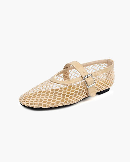 SOKYND Keira Buckled Mesh Ballet Flats ShoesBeige35