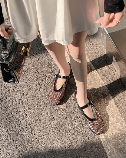 SOKYND Keira Buckled Mesh Ballet Flats ShoesBeige35