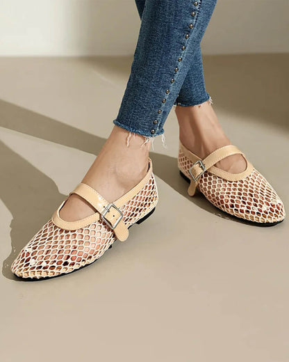 SOKYND Keira Buckled Mesh Ballet Flats ShoesBeige35