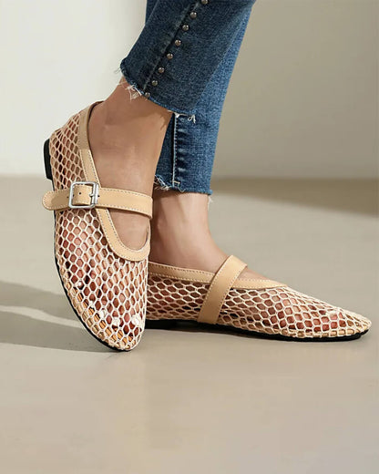 SOKYND Keira Buckled Mesh Ballet Flats ShoesBeige35
