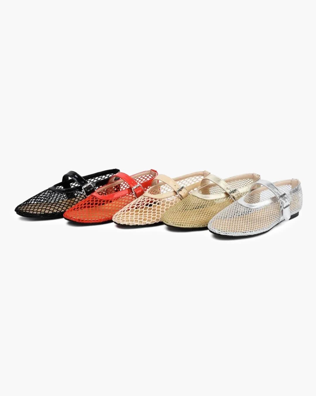 SOKYND Keira Buckled Mesh Ballet Flats ShoesBlack35