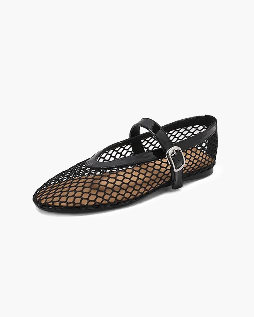 SOKYND Keira Buckled Mesh Ballet Flats ShoesBlack35