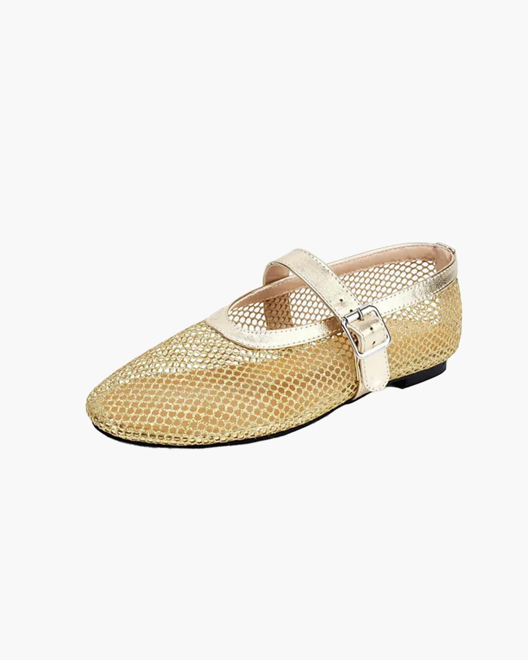 SOKYND Keira Buckled Mesh Ballet Flats ShoesGold35