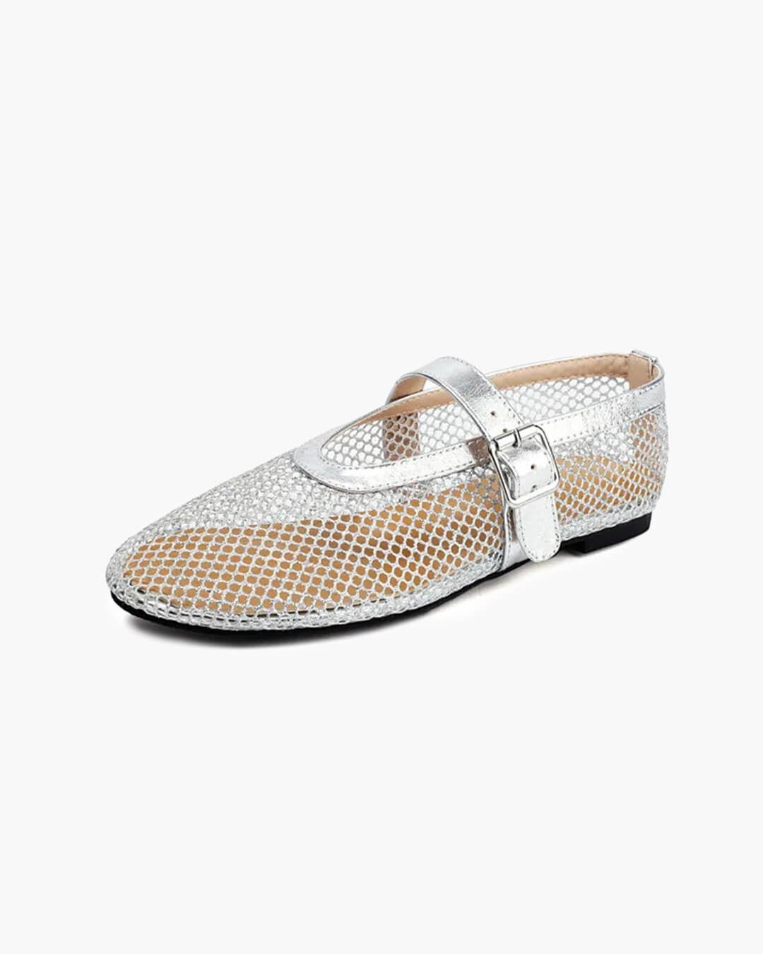 SOKYND Keira Buckled Mesh Ballet Flats ShoesSilver35