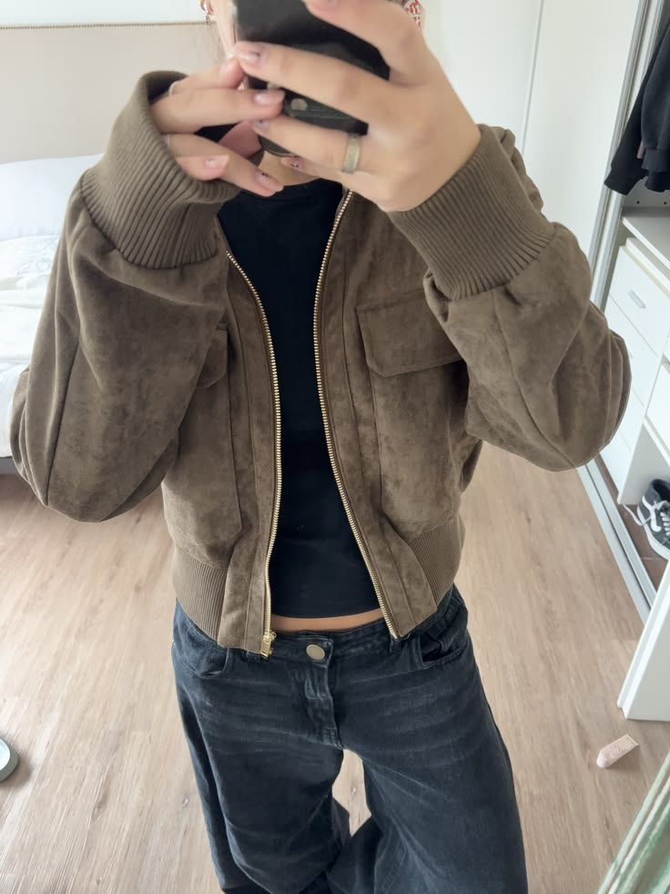SOKYND Kelly Faux Suede Bomber Jacket JacketSOKYND-911703-BRO-XS-95895BrownXS