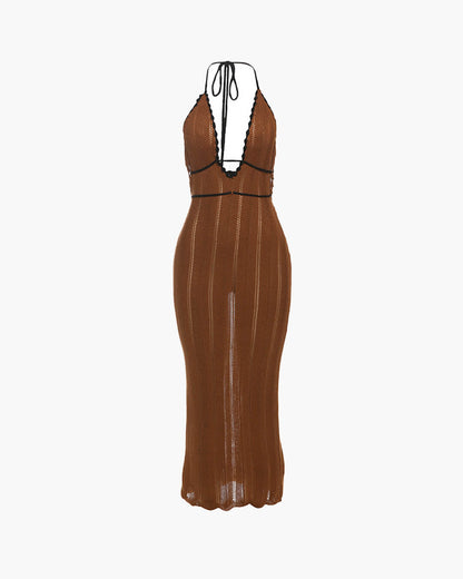 SOKYND Kelly Lace Up Halter Maxi Dress DressBeigeXS