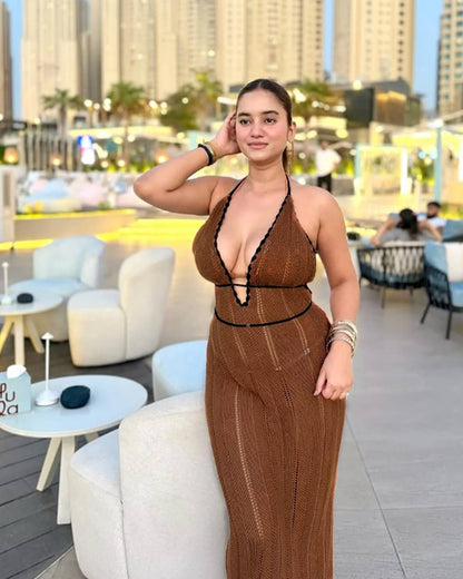 SOKYND Kelly Lace Up Halter Maxi Dress DressBrownXS