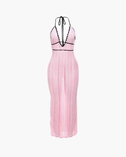 SOKYND Kelly Lace Up Halter Maxi Dress DressPinkXS