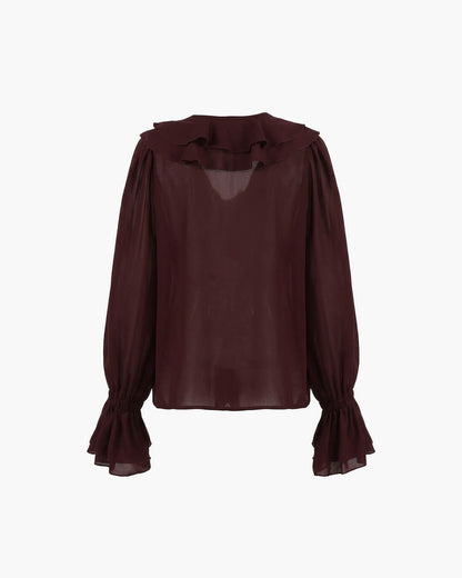 SOKYND Kelly Tie Neck Ruffled Blouse BlouseSOKYND-287383-BUR-M-30391BurgundyM