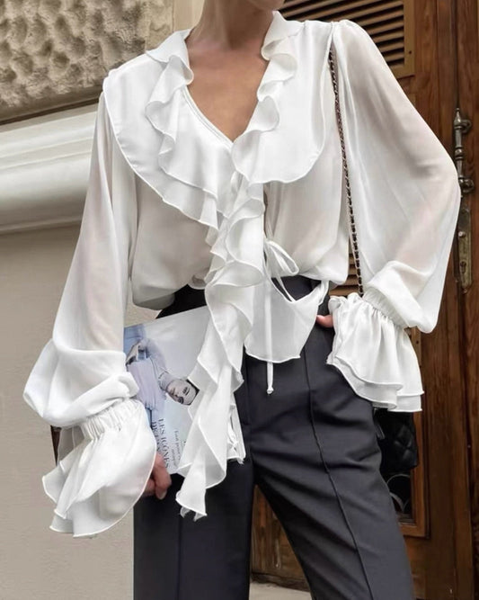 Blouse Kelly à volants et col à nouer