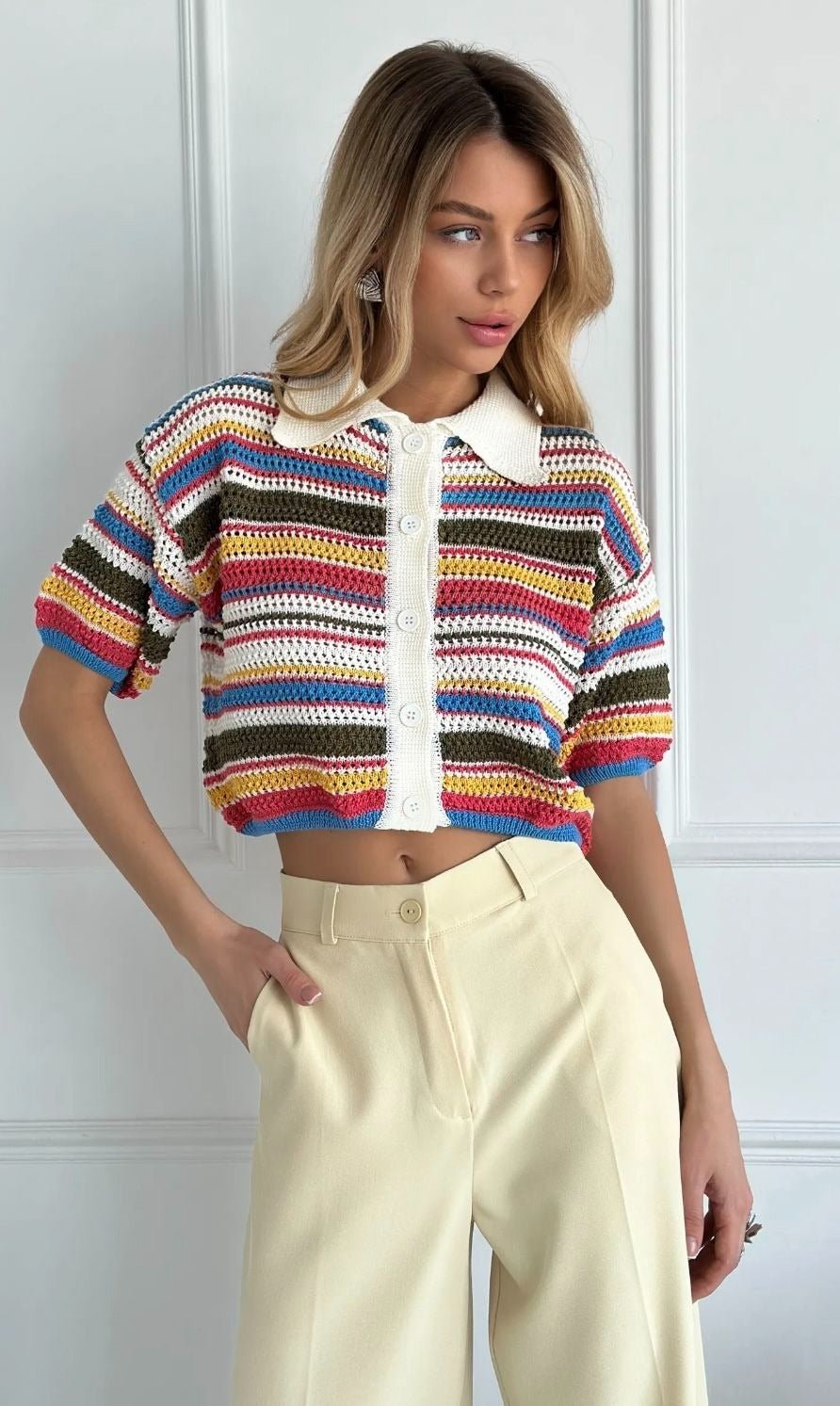 SOKYND Kerensa Striped Crochet Co-ord Set Matching SetsSOKYND-957655-SUN-L-09719SunsetL