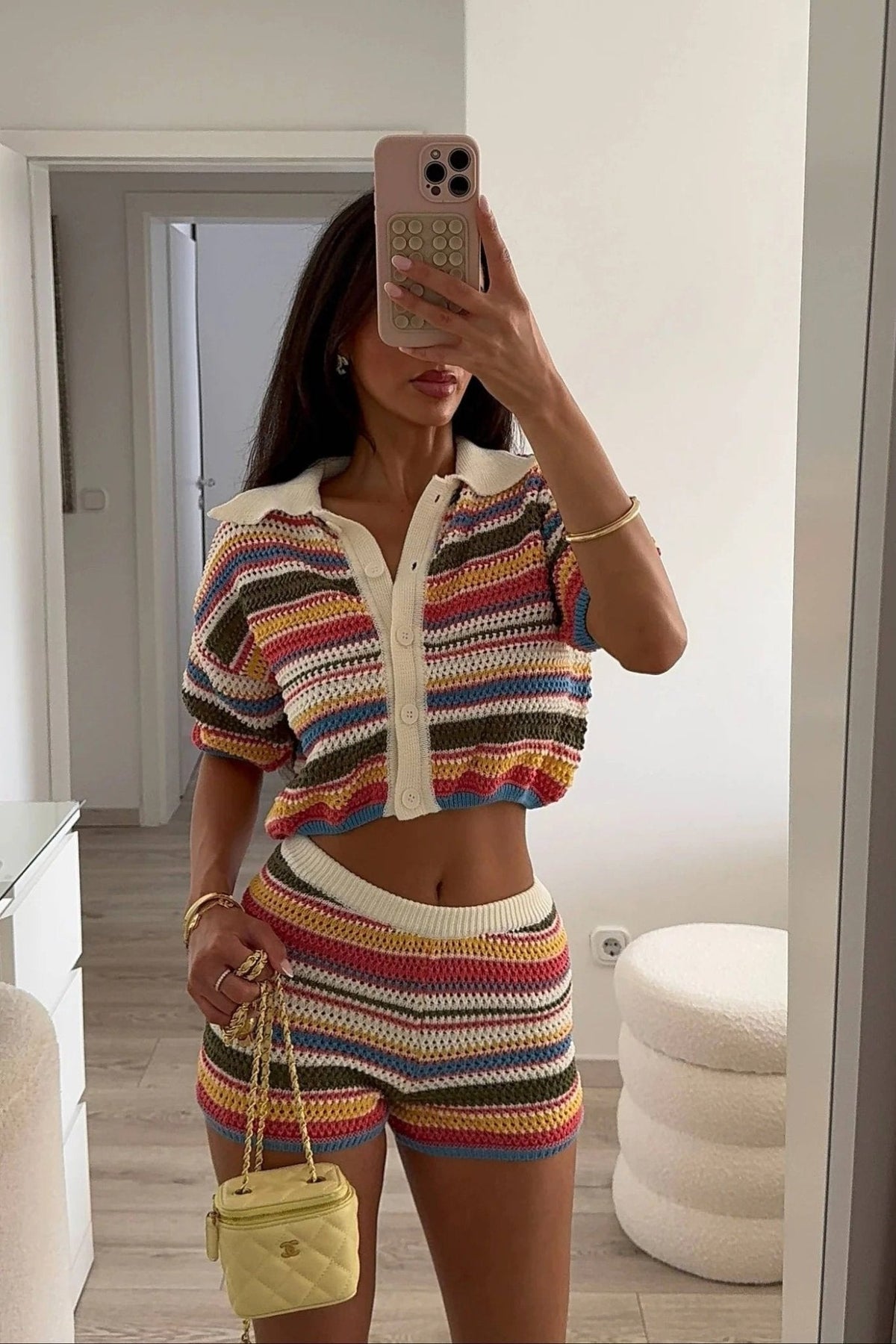 SOKYND Kerensa Striped Crochet Co-ord Set Matching SetsSOKYND-957655-SUN-S-44183SunsetS