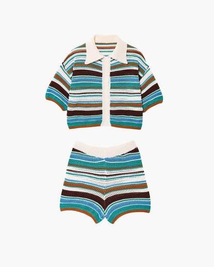 SOKYND Kerensa Striped Crochet Co-ord Set Matching SetsSOKYND-957655-TWI-M-75255TwilightM