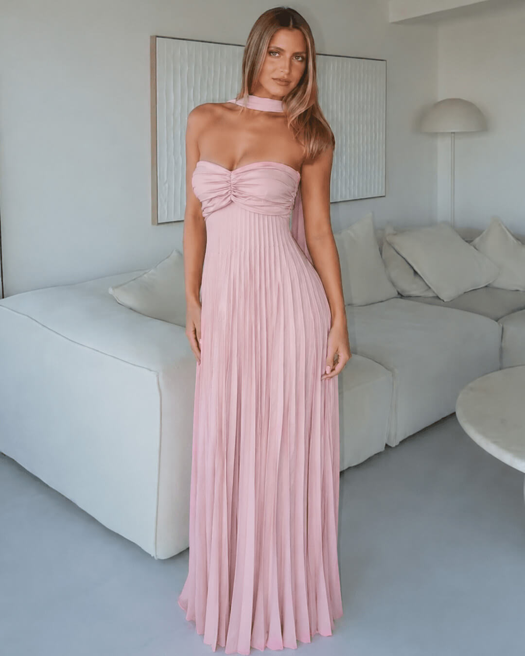 SOKYND Kimberly Mesh Maxi Dress with Scarf DressSOKYND-841111-PIN-XS-86871PinkXS