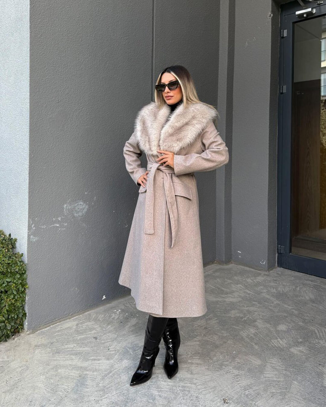 SOKYND Kirsty Faux Fur Collar Maxi Coat Coats & JacketseA1767625273834742875BeigeS