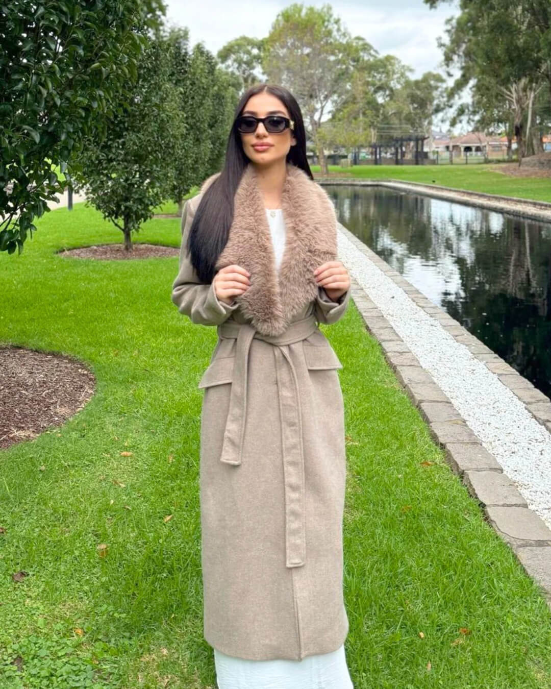 SOKYND Kirsty Faux Fur Collar Maxi Coat Coats & JacketsND1767625273834608714BeigeXS