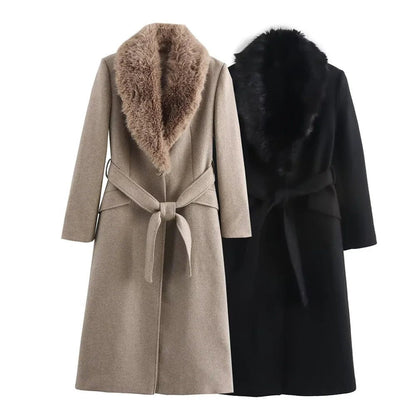 SOKYND Kirsty Faux Fur Collar Maxi Coat Coats & JacketsVt1767625273835803534BlackL