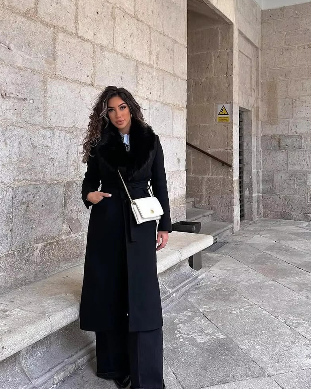 SOKYND Kirsty Faux Fur Collar Maxi Coat Coats & JacketsHJ1767625273835686235BlackM