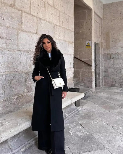 SOKYND Kirsty Faux Fur Collar Maxi Coat Coats & JacketsHJ1767625273835686235BlackM