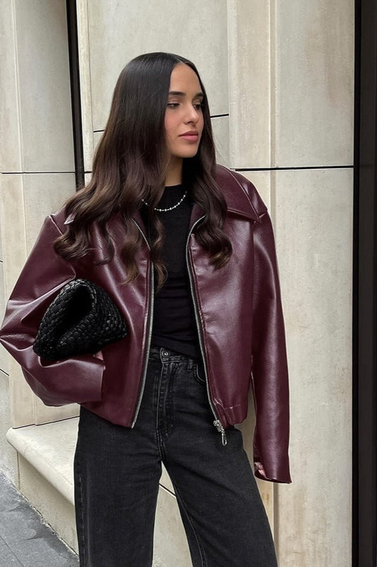 SOKYND Lara Matte Faux Leather Moto Jacket JacketSOKYND-601239-BUR-M-36471BurgundyM