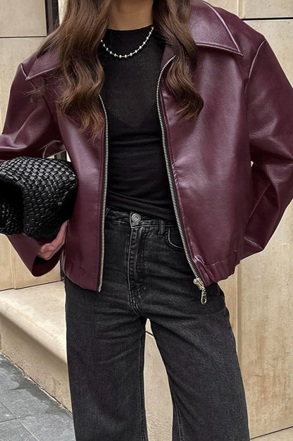SOKYND Lara Matte Faux Leather Moto Jacket JacketSOKYND-601239-BUR-S-03703BurgundyS