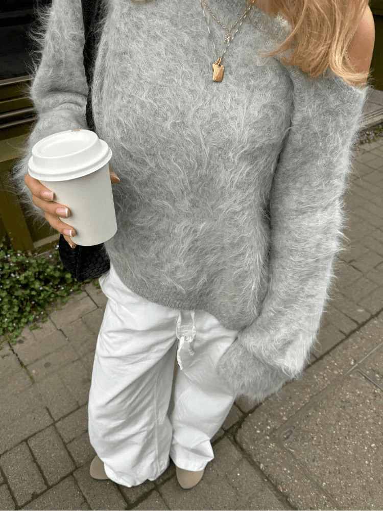 SOKYND Lara Off-Shoulder Mohair Sweater SweaterGreyS