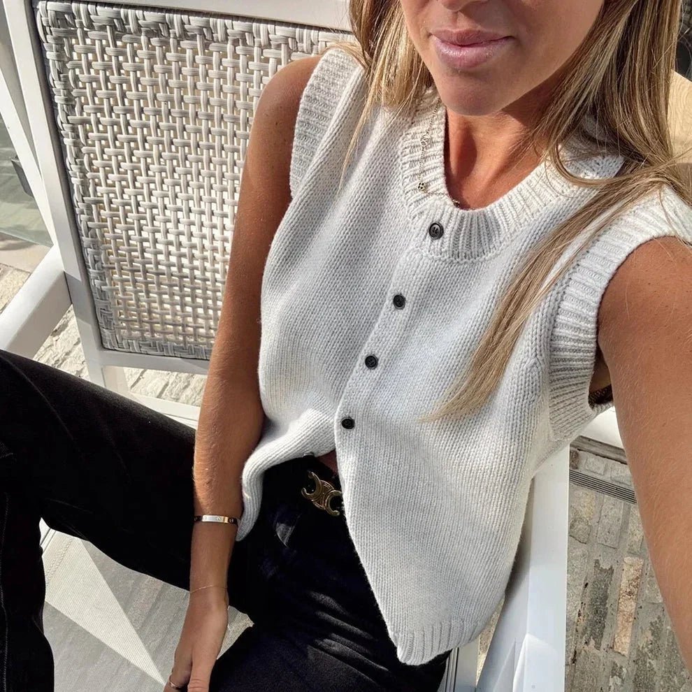 SOKYND Linda Button Front Knit Cardigan Vest CardiganSOKYND-293335-WHI-L-60407WhiteL