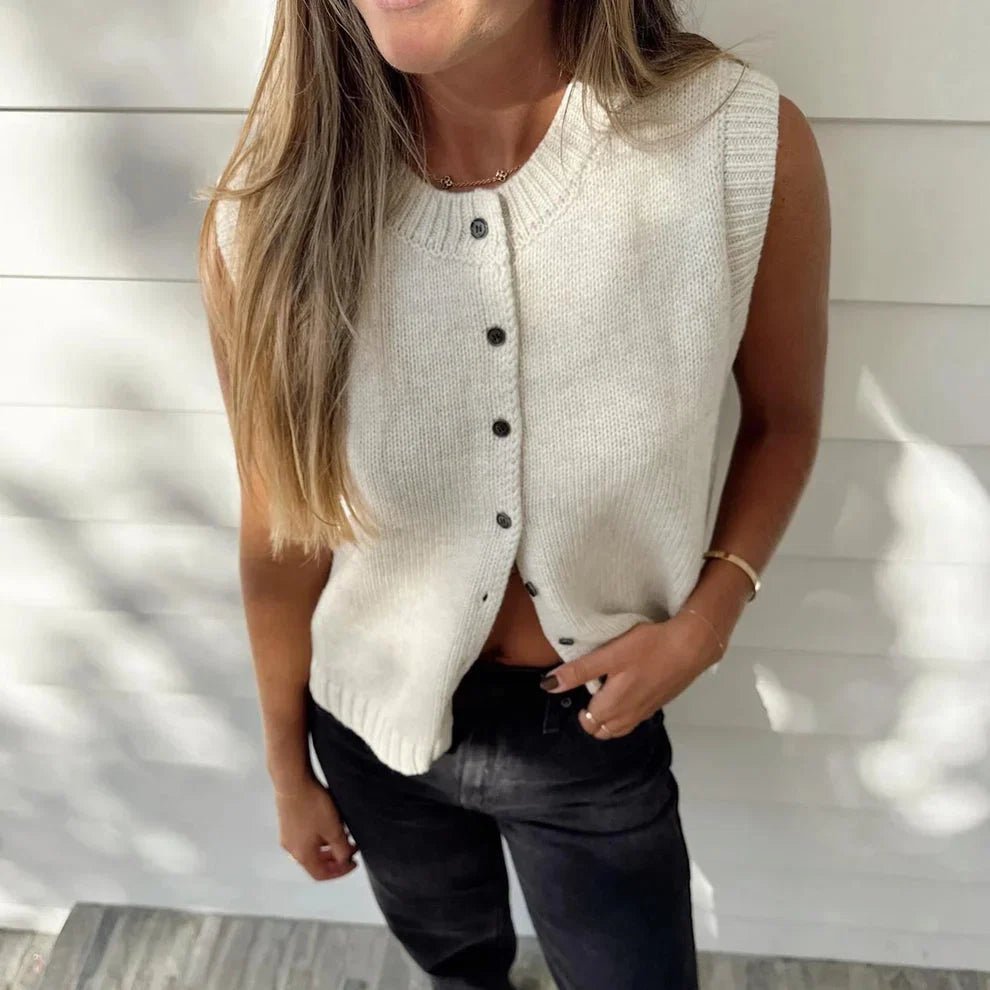SOKYND Linda Button Front Knit Cardigan Vest CardiganSOKYND-293335-WHI-S-94871WhiteS