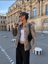Cappotto Linda in Pelliccia Sintetica Leopardata con Revers